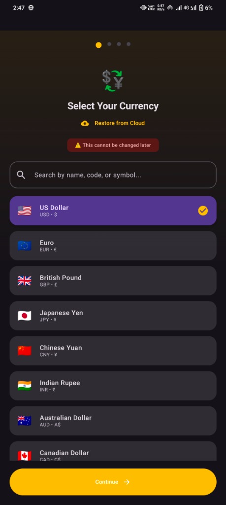 Currency Selection