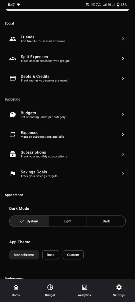 Settings Screen