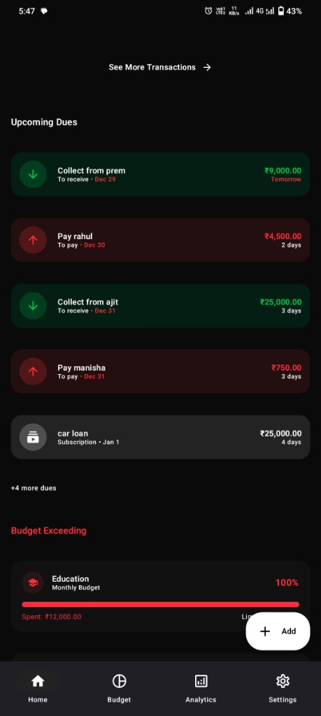 Upcoming Dues